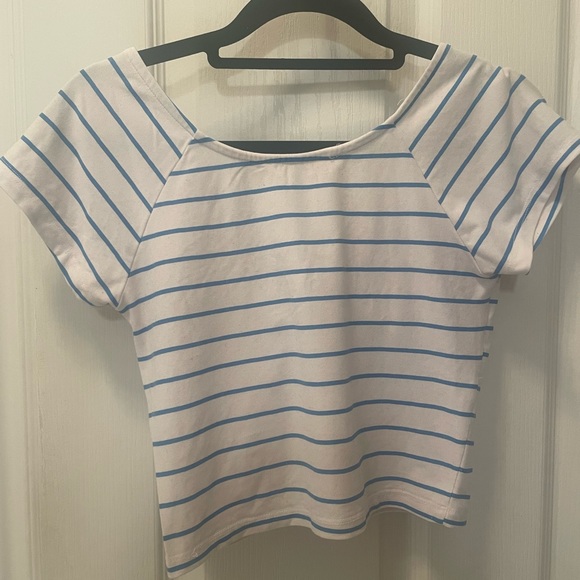 Striped Cropped Tee With Tie Front - Picture 2 of 3
